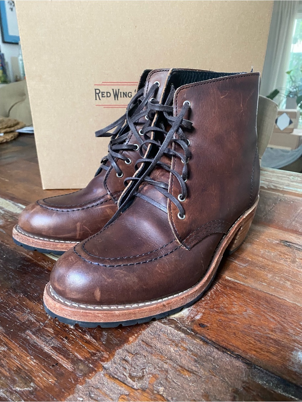 Red Wing Shoes Clara Leather Lace-Up Boots in Amber Harness
